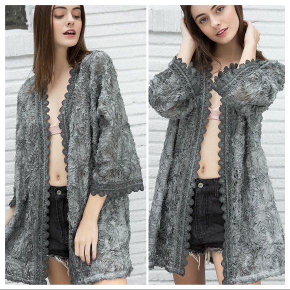 POL Jewel Teal 3D Lace and Crochet Cardigan - Picture 7 of 9